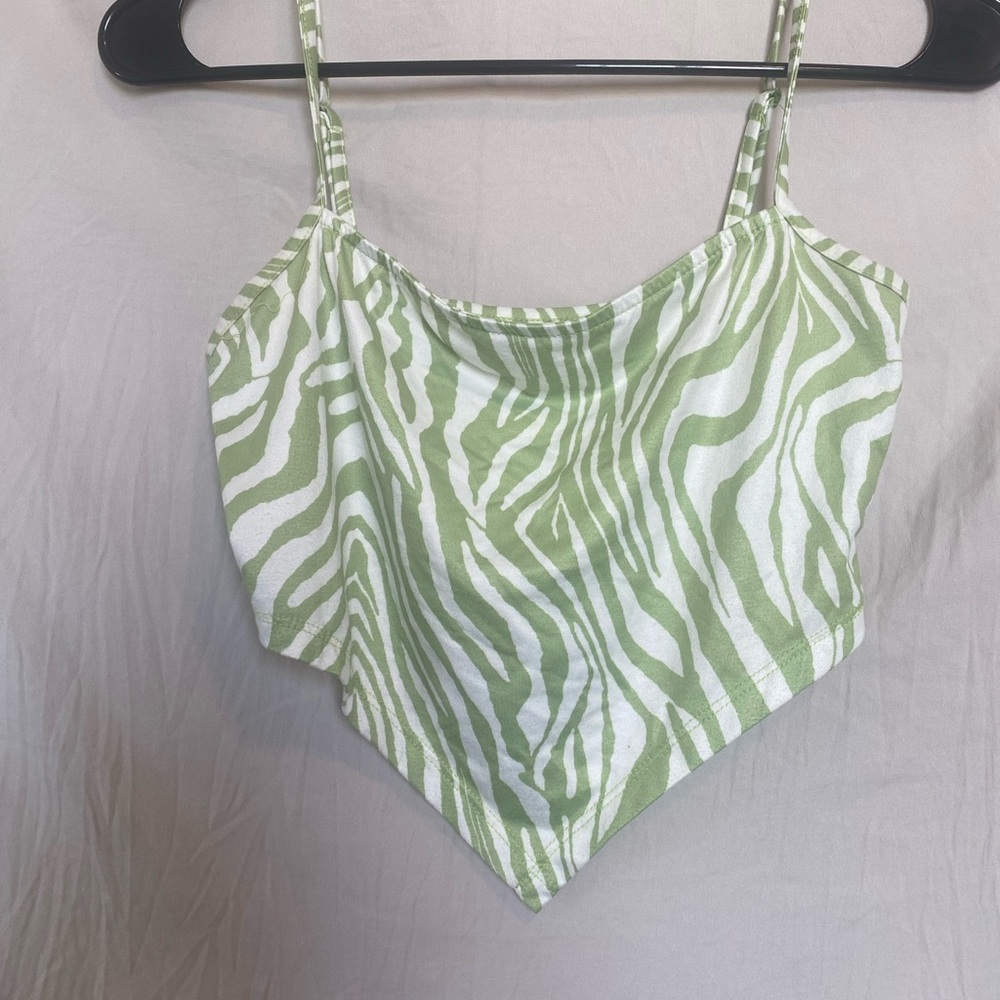 Zebra Print Green and White Camisole